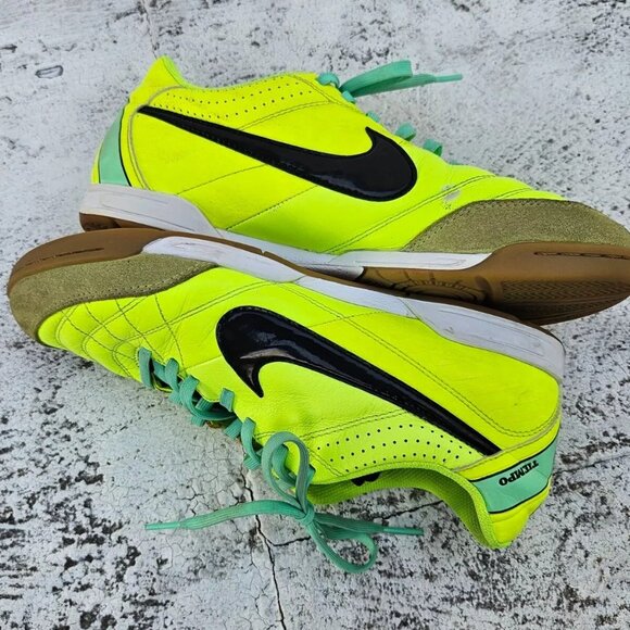 Nike Men Shoes Tiepmo Neon Green Sneaker Lace Up Leather Soccer Shoes Size 7.5 - Picture 8 of 11